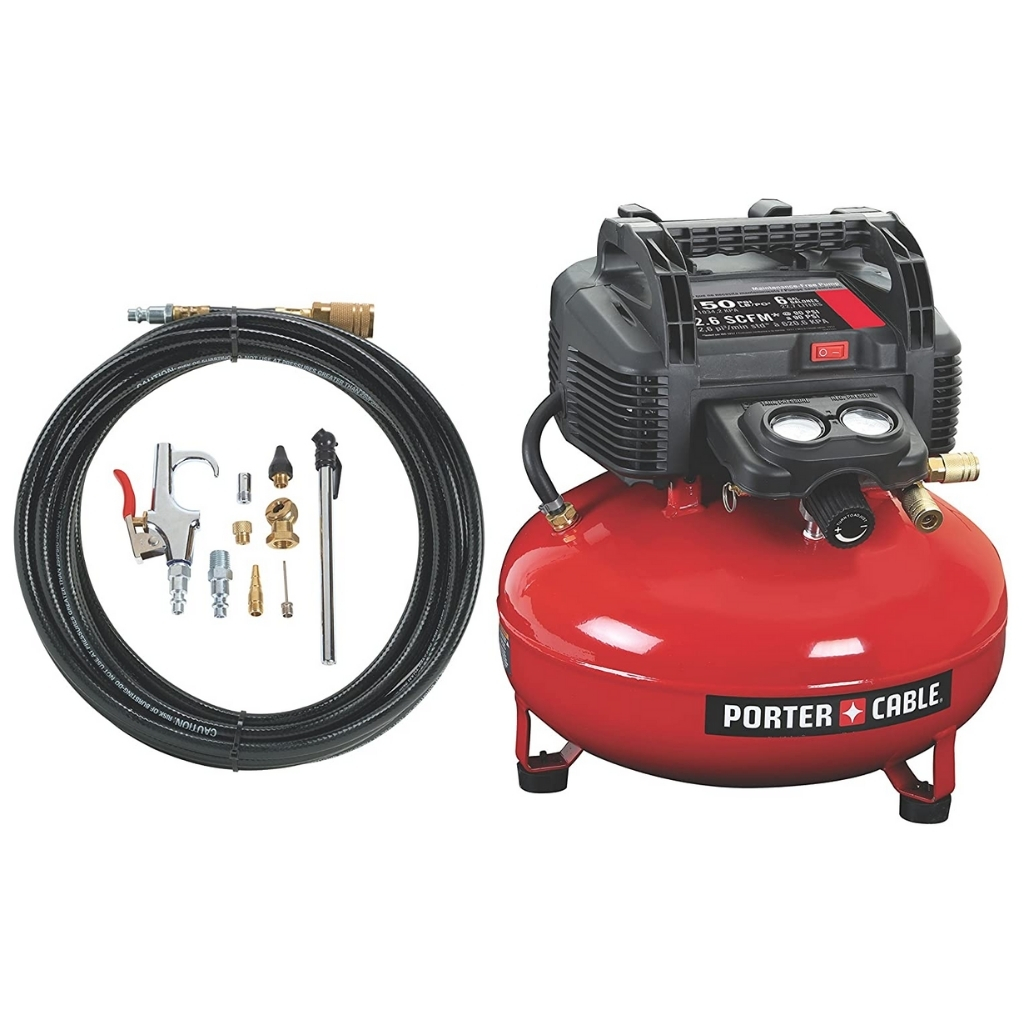 PORTER-CABLE Compressor, Oil-Free, UMC Pancake, 13-Piece Accessory Kit, 6-Gallon, 150 PSI (C2002-WK)