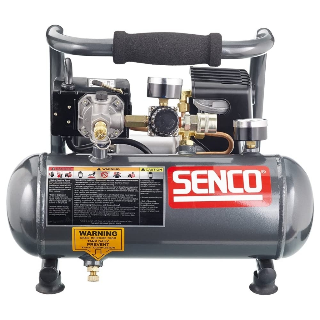 Senco-PC1010-1-Horsepower-Peak-1/2-hp-running-1-Gallon-Compressor-Gray_Red